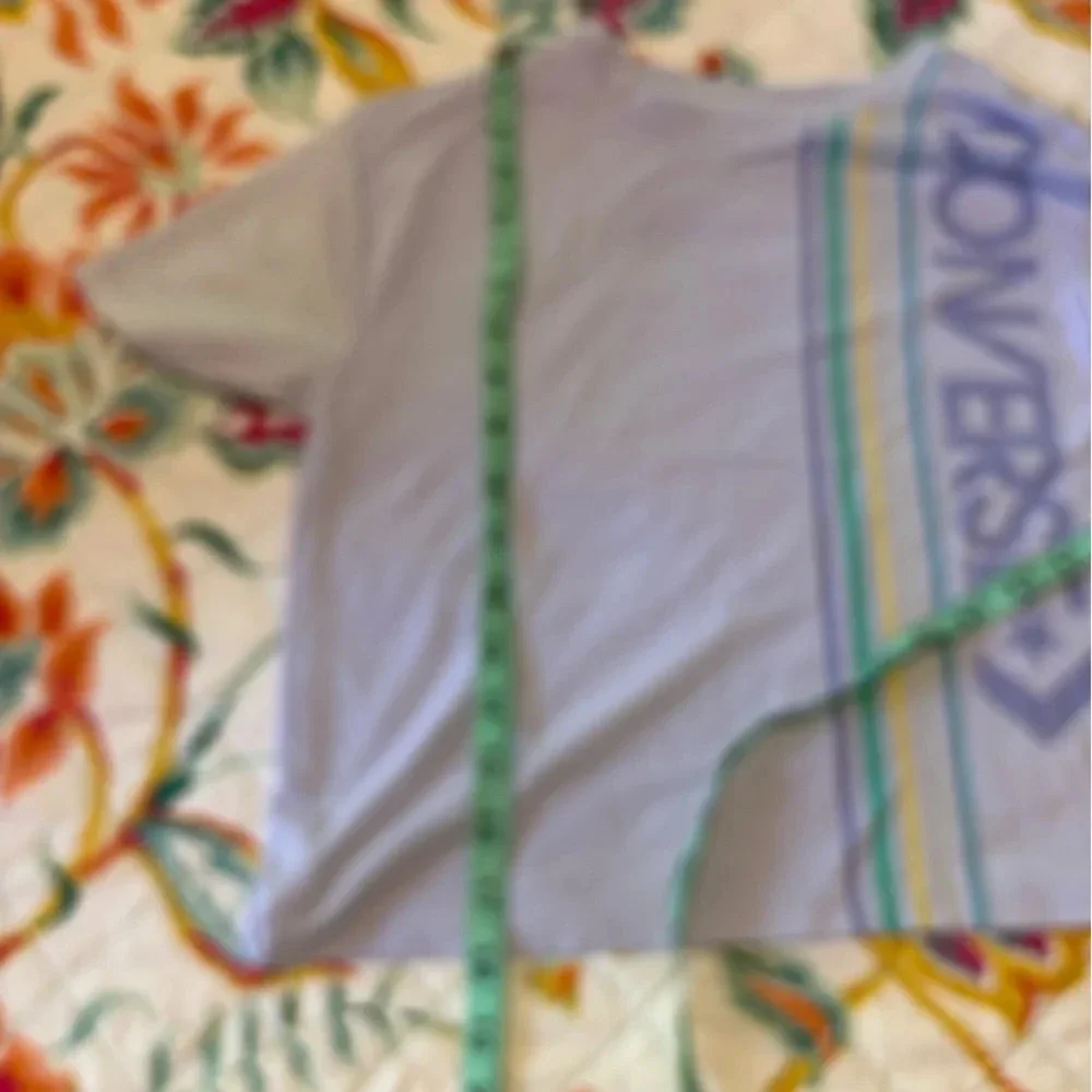Converse Junior Girls Sz 10/12 Crop Top, White With Print, Mesh Sleeves